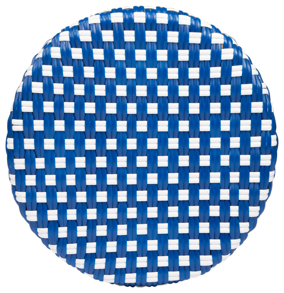 Tobias Rattan Bar Stool, Cobalt Blue and White, Diamond