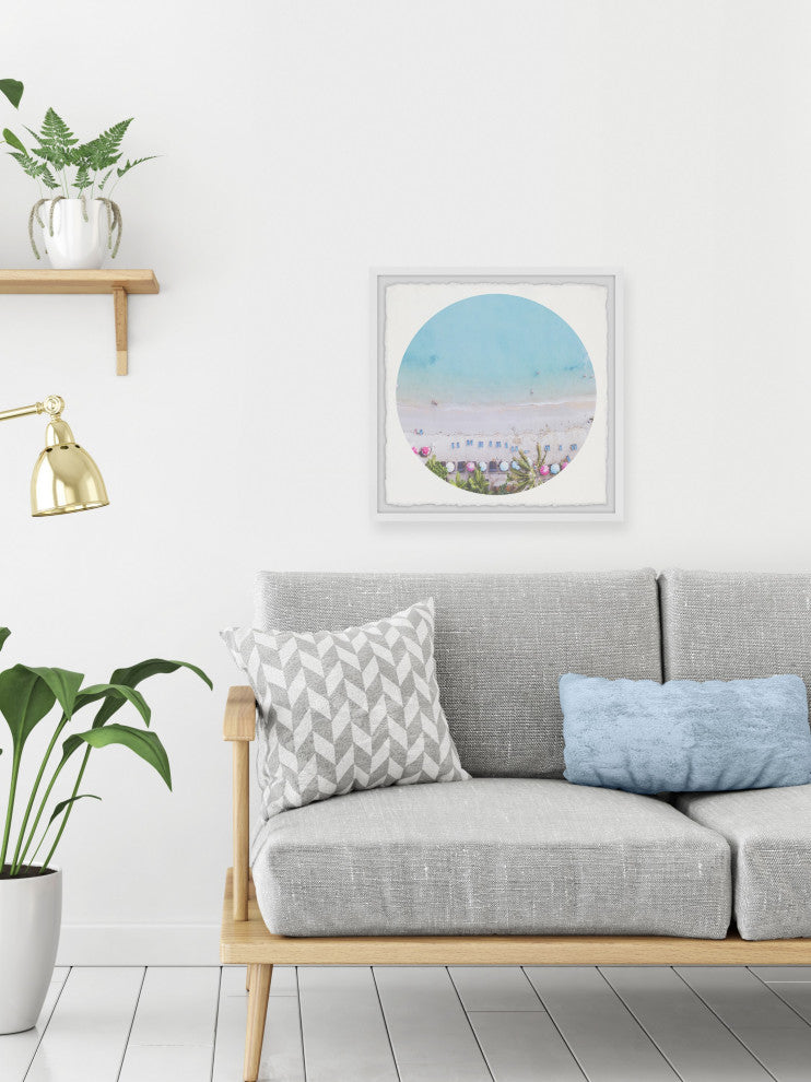 "Circle Pink Beach" Framed Painting Print, 32x32