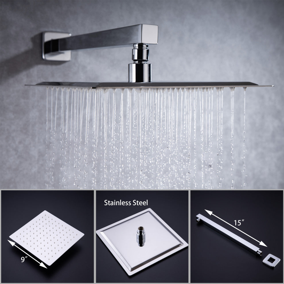 CASAINC 10" Wall Mounted Square Single Shower Head System Set, Chrome