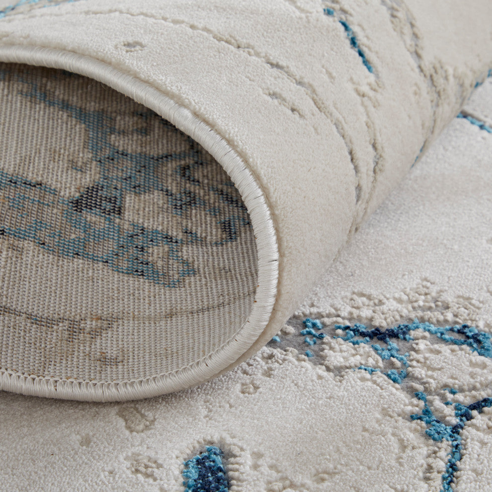 Weave & Wander Armada Modern Ivory/Blue Rug, 2'10"x7'10"