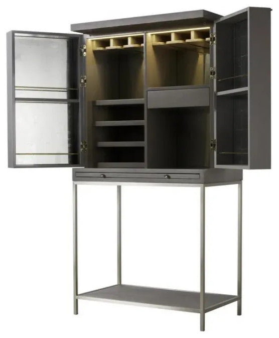 Sonder Living Melissa Bar Cabinet | Tall / Fog Faux Shagreen & Brushed Pewter