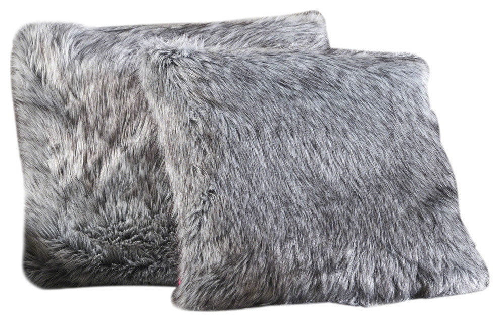 GDF Studio Laraine Furry Glam Dark and Streak Faux Fur Throw Pillows, Set of 2