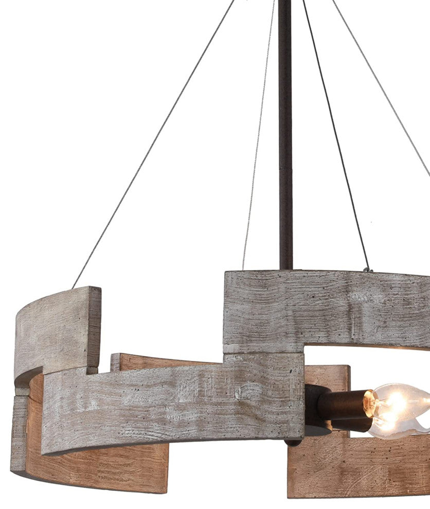 5 Light Drum Wood Chandelier Circle Art Pendant Lighting