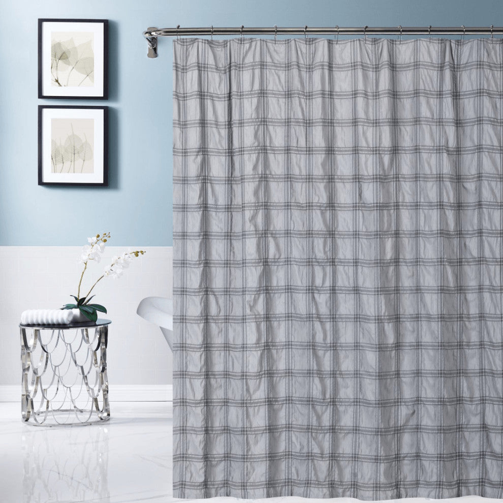 Gray Modern Striped Crinkle Shower Curtain