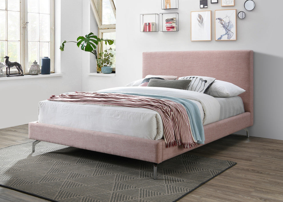 Harry Upholstered Platform Bed Queen Size, Blush