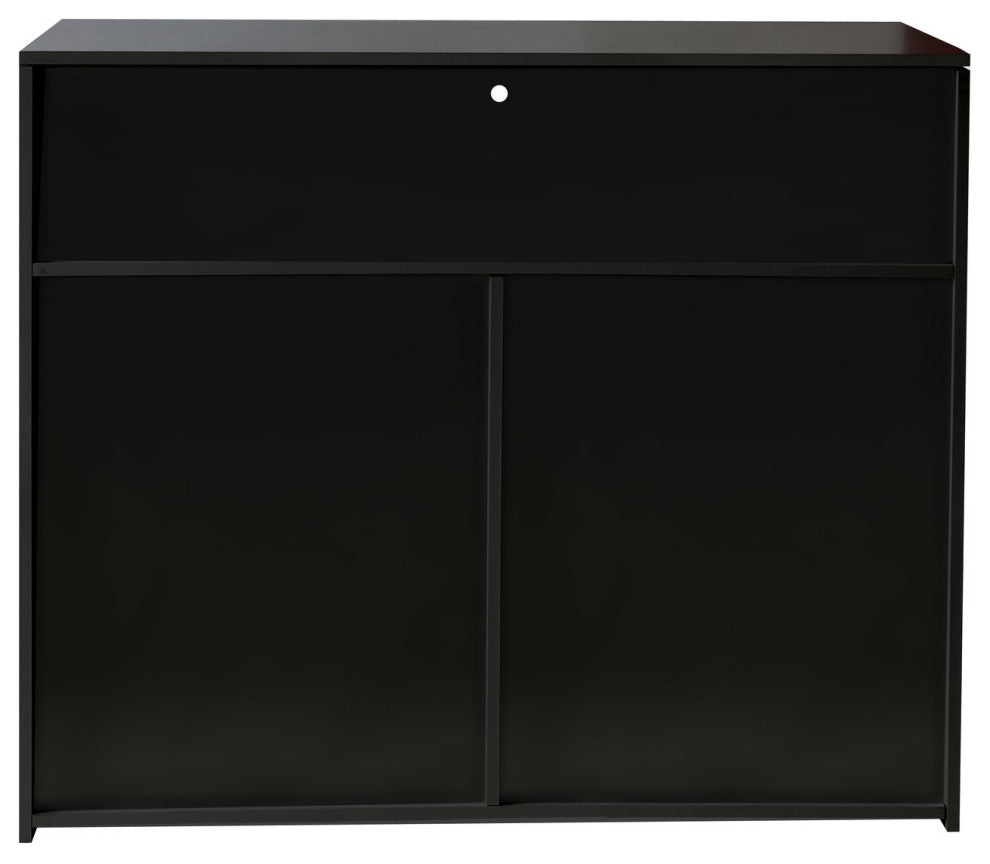 Wood Double Door Accent Cabinet with LED Light, Black, 42'' X 16''