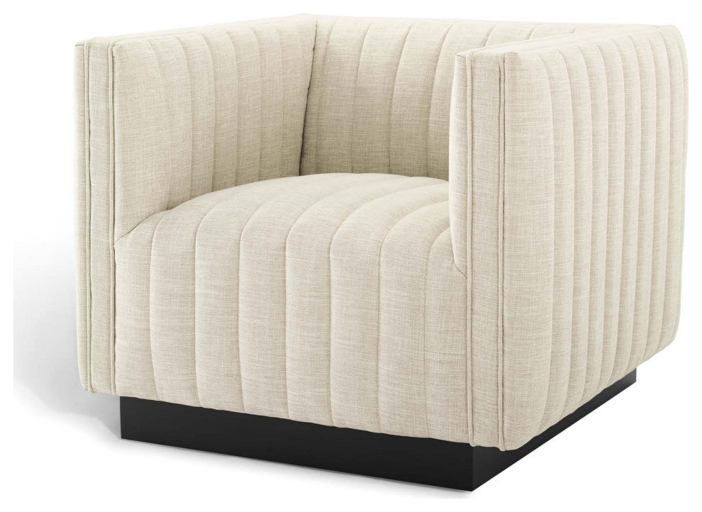 Tufted Armchair Accent Chair, Set of 2, Fabric, Beige, Modern, Lounge