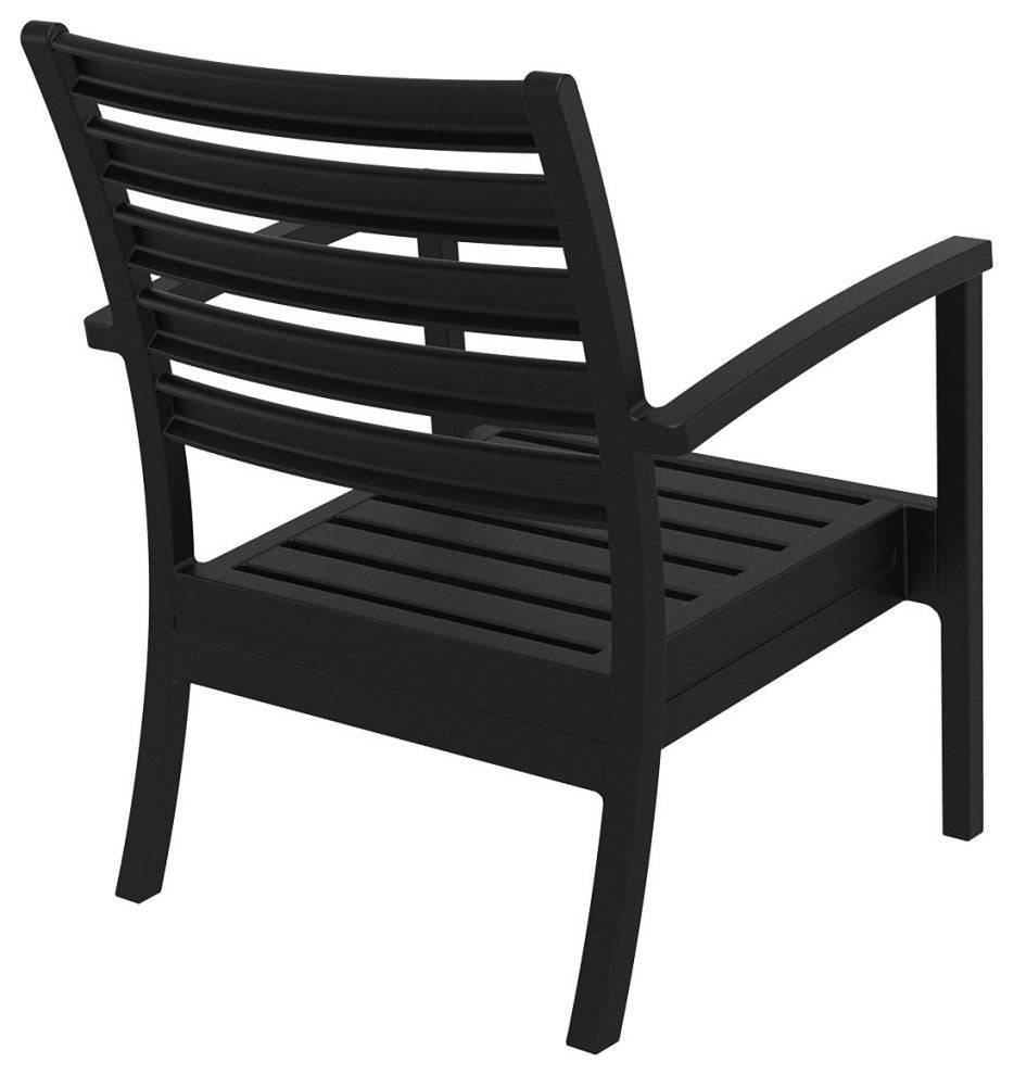 Artemis XL Club Chair, Set of 2, Black With Acrylic Fabric Charcoal Cushions