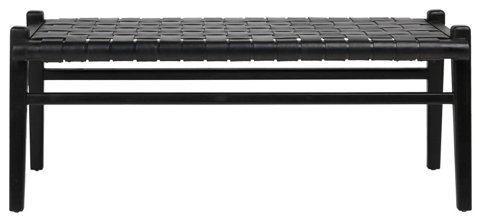 Alora 45" Teak and Black Woven Leather Bench
