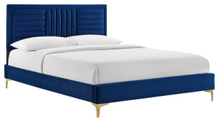 Sofia Channel Tufted Performance Velvet Twin Platform Bed, Navy