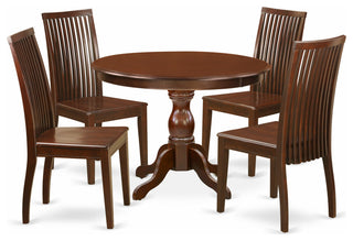 5 Pc Kitchen Set, Mahogany Wood Dining Table, 4 Mahogany Dining Chairs