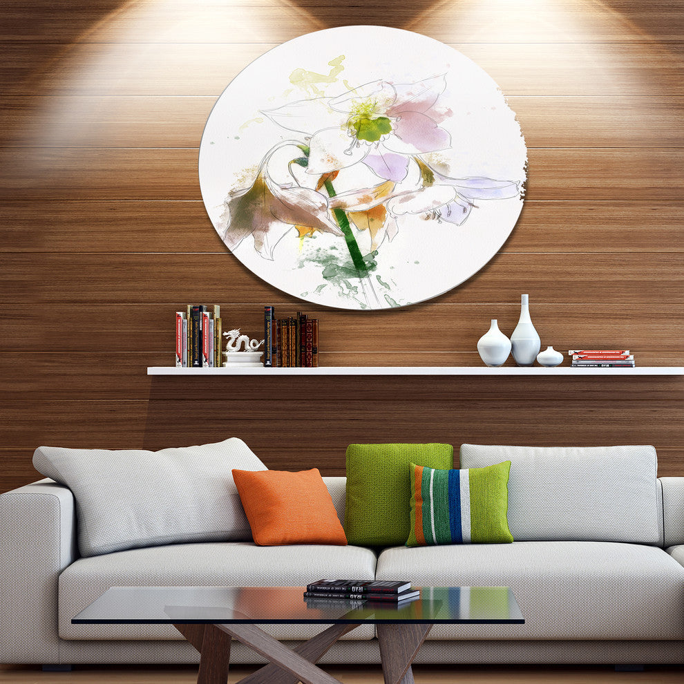 Petal Watercolor Flower Sketch, Floral Large Disc Metal Wall Art, 23"