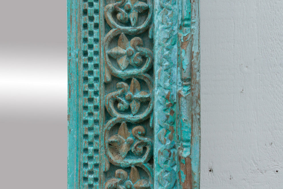 19th Century Indo-French Aqua Carved Floor Mirror