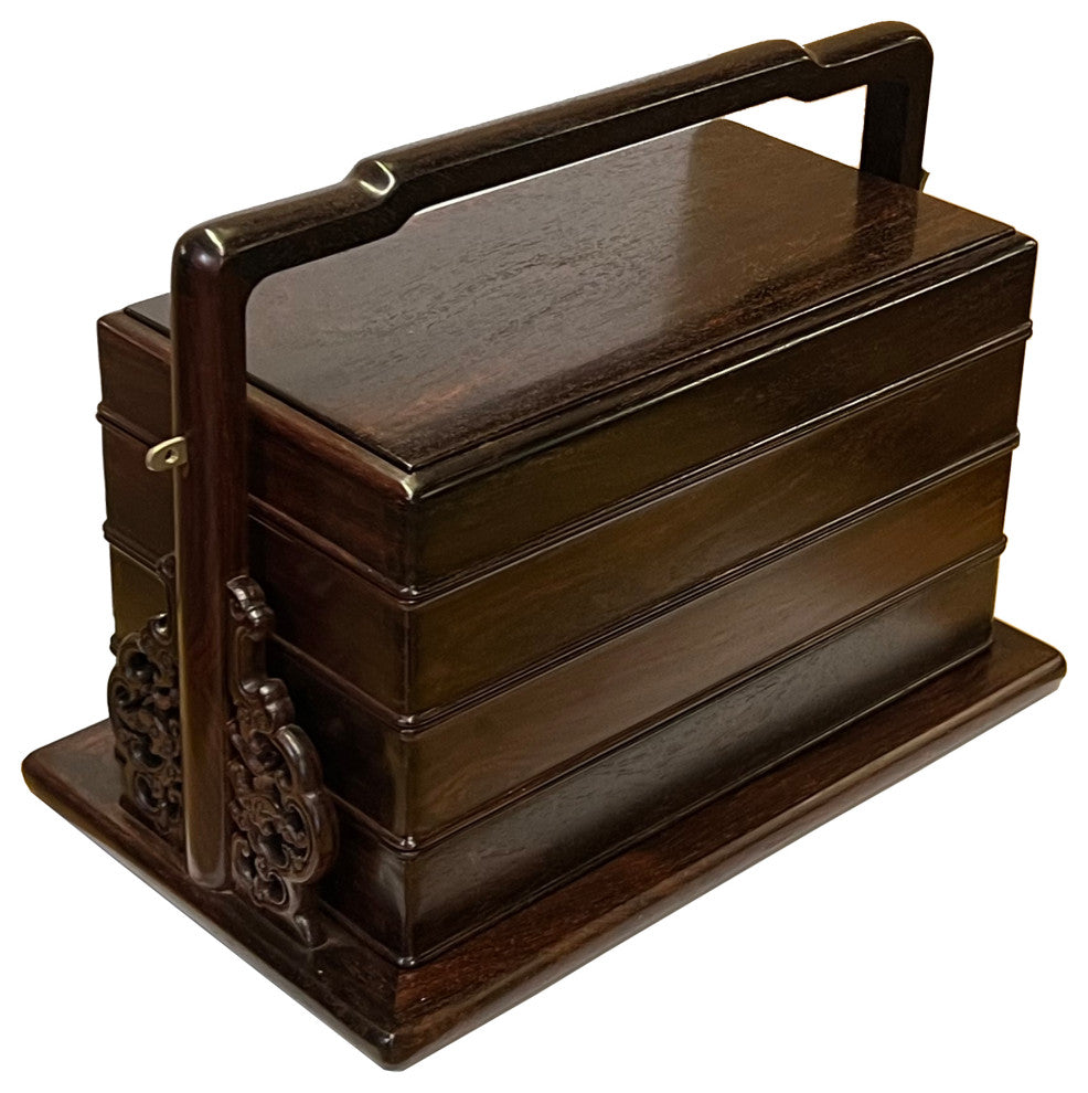 Chinese Oriental Natural Zitan Wood Wedding Basket Box Hws2548