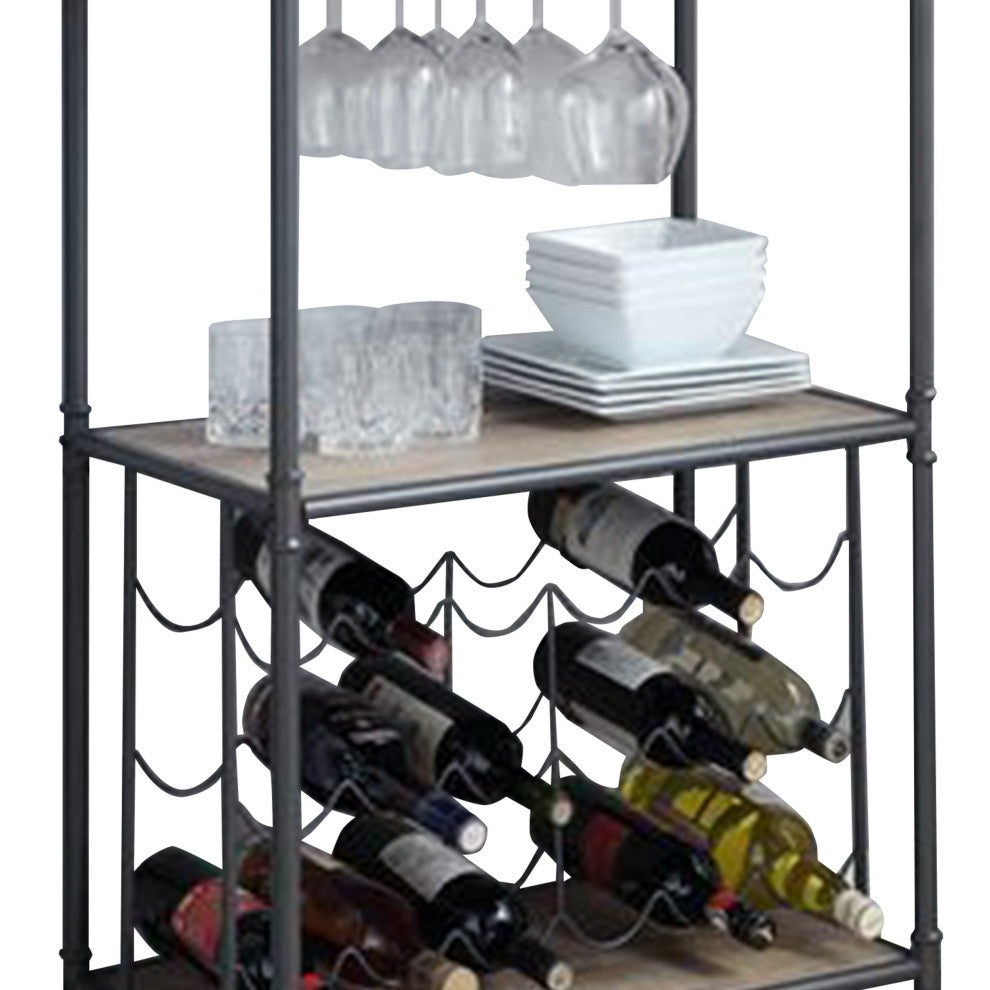 Benzara BM269552 Wine Bottle Rack With 2 Tier Shelves and Metal Frame, Gray