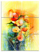 Colored Watercolor Flowers on Yellow, Floral Canvas Art Print, 28x36, 3 Panels