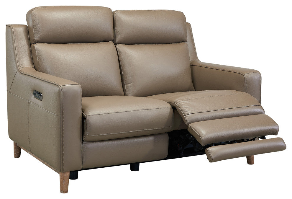 Wisteria Loveseat In Light Brown Wood Finish And Taupe Genuine Leather