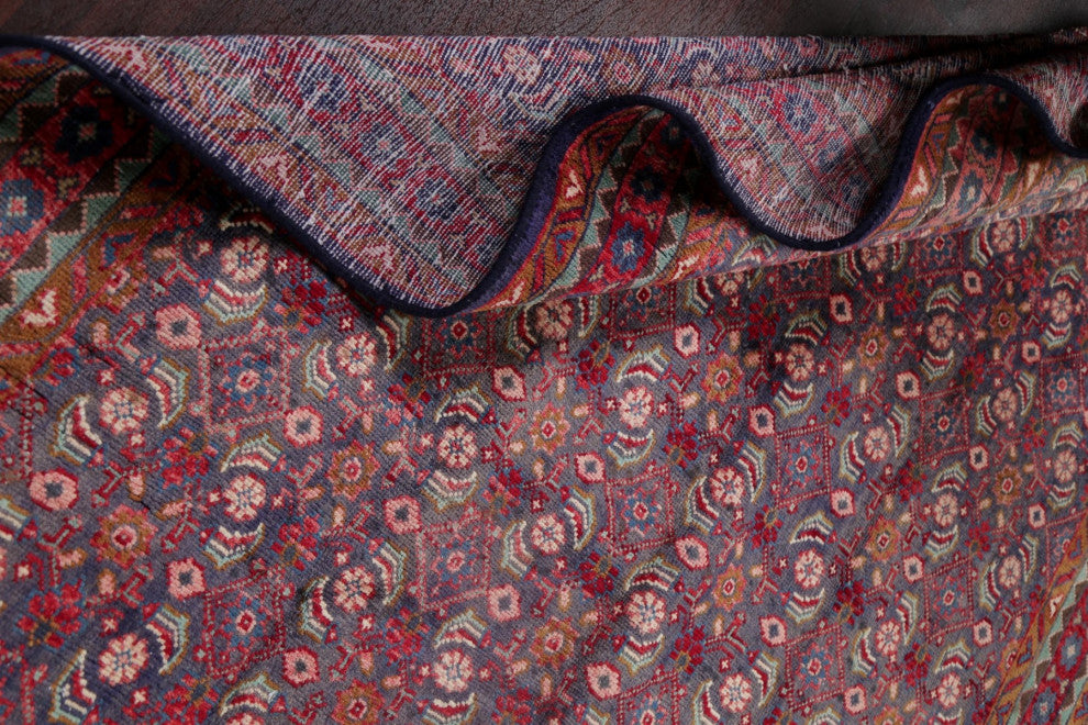 Consigned, Faded Traditional Persian Handmade Vintage-Style Area Rug, Blue, 5x9