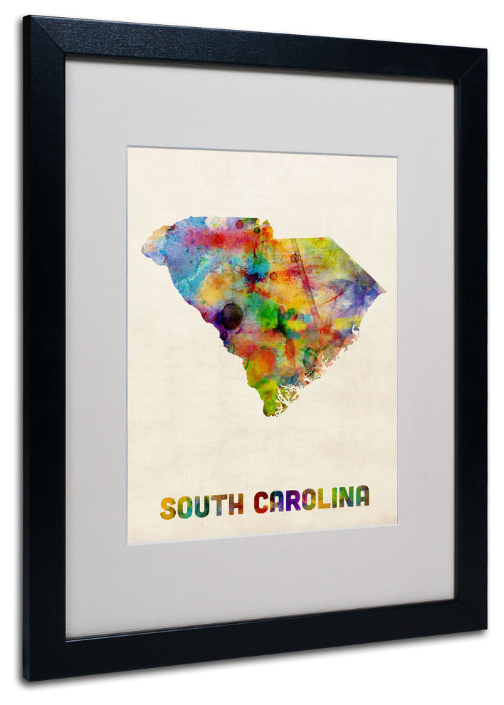 'South Carolina Map' Matted Framed Canvas Art by Michael Tompsett