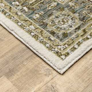 Adeline Traditional Bordered Ivory and Blue Area Rug, 2'6"x12'