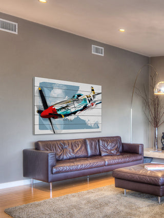 Marmont Hill, "P51 Mustang" by Rick Martin Painting Print on White Wood, 60x40
