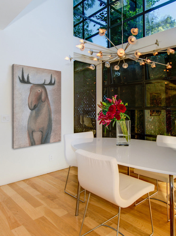 "Happy Moose" Painting Print on Wrapped Canvas, 30"x45"