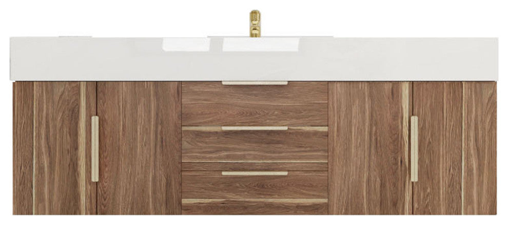 Madison 60" Wall Mounted  Single Sink Vanity with Reinforced Acrylic Sink, White Oak