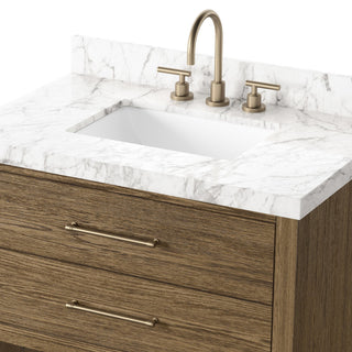 Anthem Single Vanity 36", Carrara Marble, Washed Natural, Brushed Brass