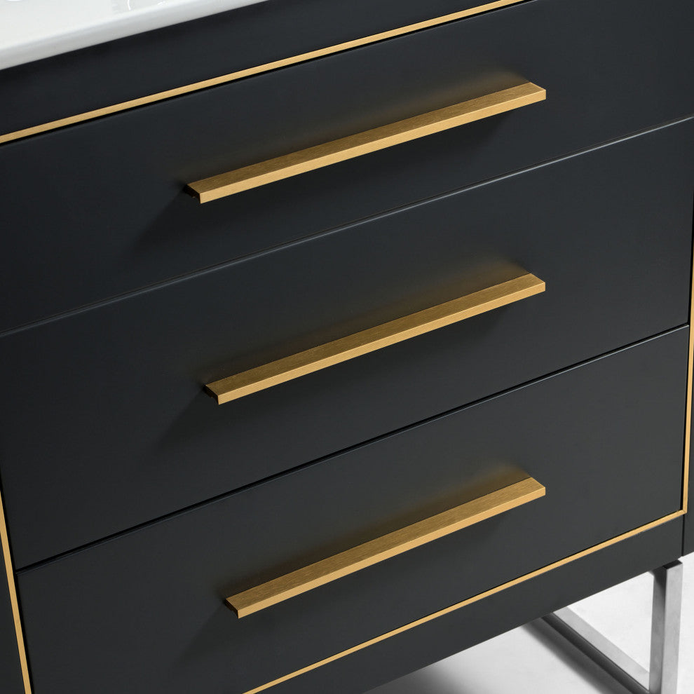 Sherwood 30" Single Vanity Set, Charcoal, Brass Trim, Floating Only