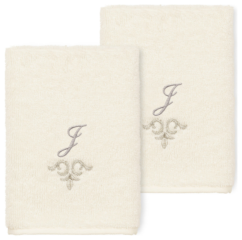 Linum Home Turkish Cotton Monica 2-Piece Embellished Washcloth Set, Cream