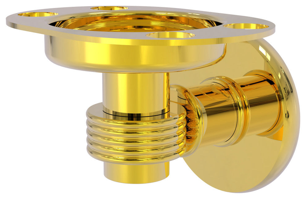 Continental Toothbrush Holder With Groovy Accents, Polished Brass