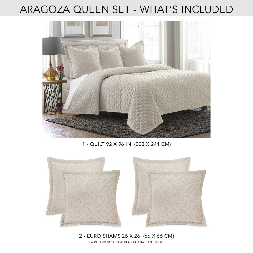 Aragoza 3-Piece Queen Quilt Set, Cream