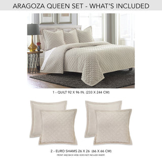 Aragoza 3-Piece Queen Quilt Set, Cream