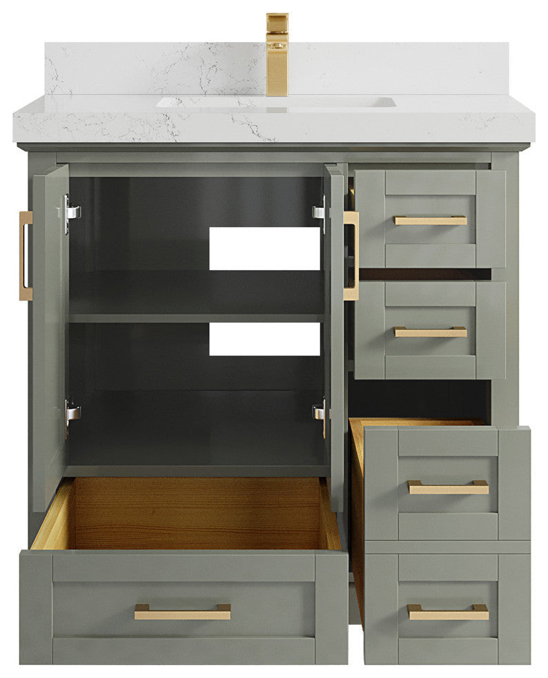 Boston 36 Center Sink Bath Vanity in Evergreen 2" Empira Quartz