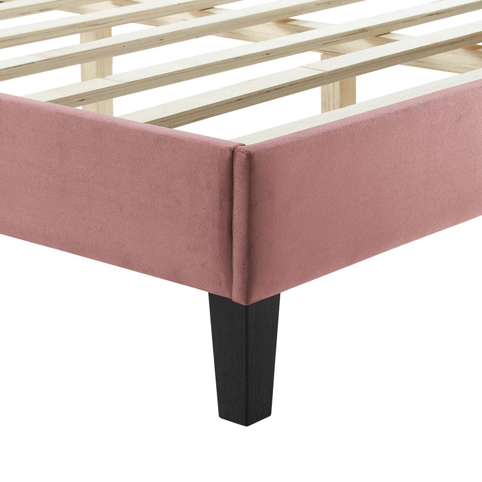 Zahra Channel Tufted Performance Velvet Twin Platform Bed, Dusty Rose