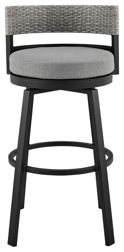 Armen Living Encinitas 26" Aluminum Outdoor Counter Stool in Dark Gray/Black