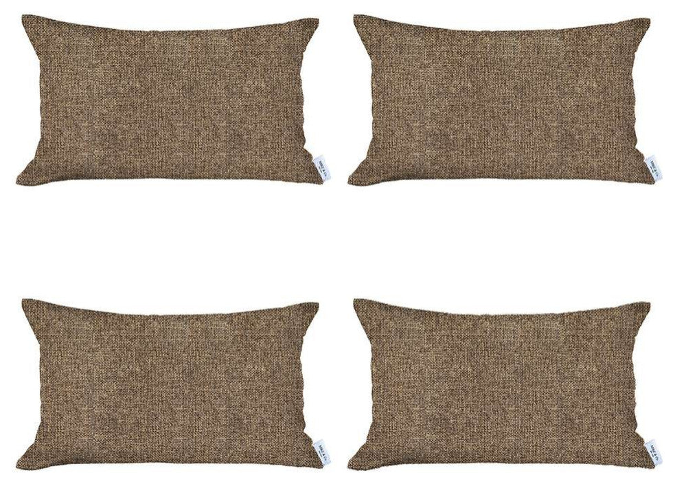 Set of 4 Tan Jacquard Lumbar Pillow Covers