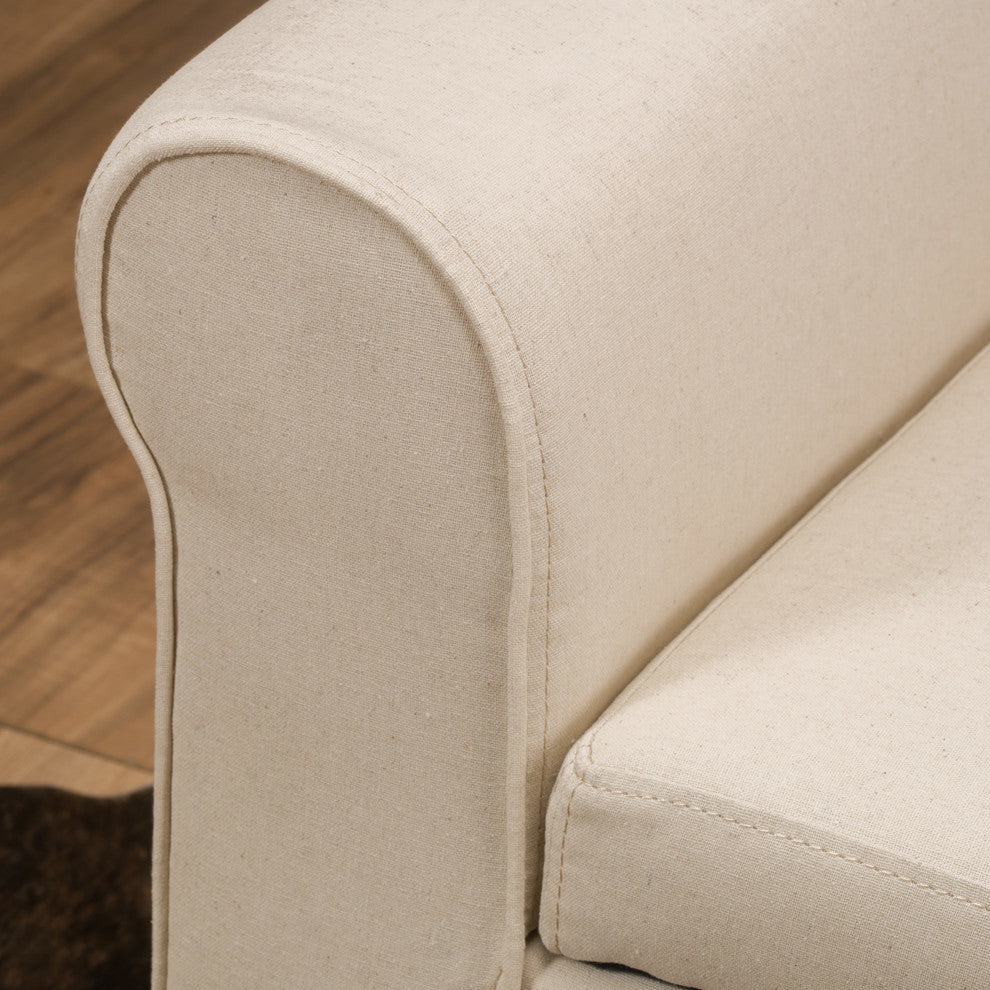 GDF Studio Hayes Contemporary Fabric Storage Ottoman Bench with Rolled Arms, Beige