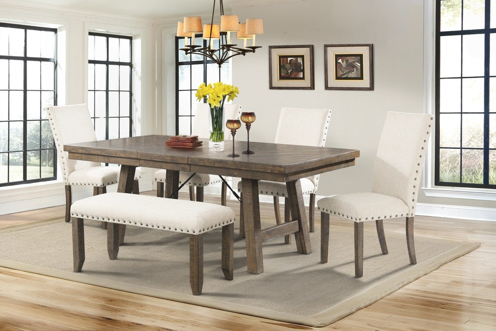Dex 6-Piece Dining Set, Table, 4 Upholstered Side Chairs and Bench