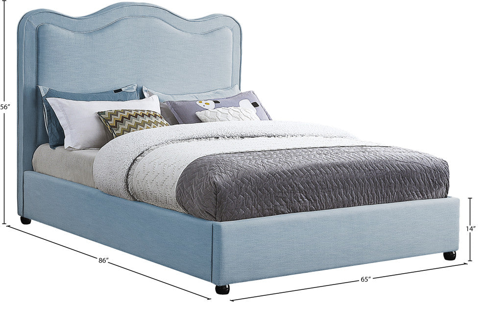 Felix Linen Upholstered Bed, Sky Blue, Queen