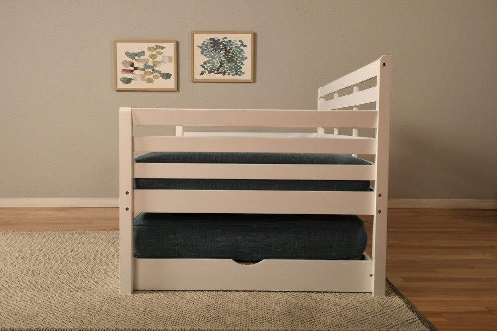 Boho Daybed With Pop Up and Linen Aqua Mattresses, White