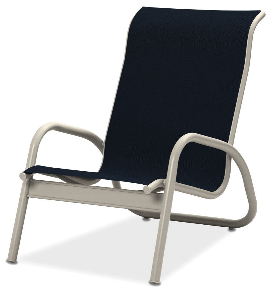 Gardenella Sling Stacking Poolside Chair, Textured Warm Gray, Navy