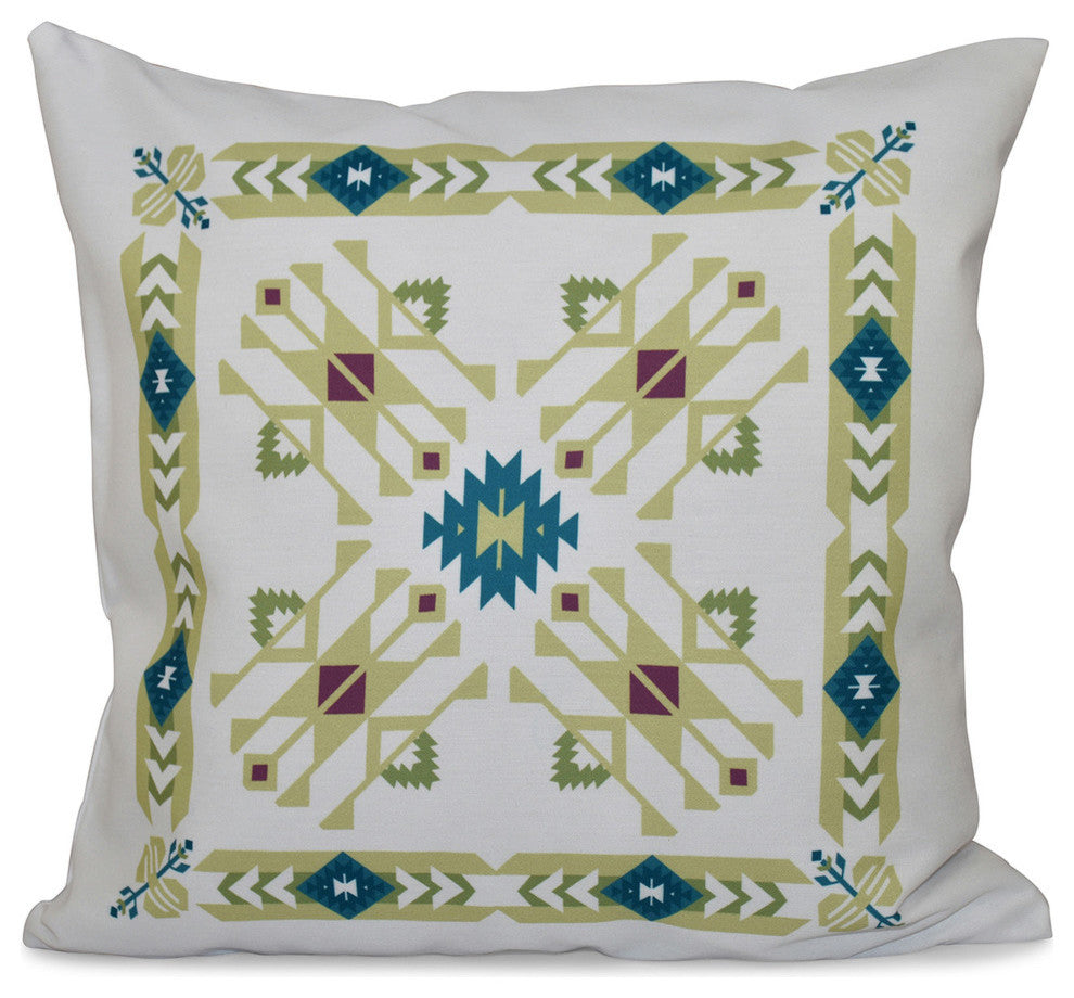 Jodhpur Border 4, Geometric Print Pillow, Green, 18"x18"
