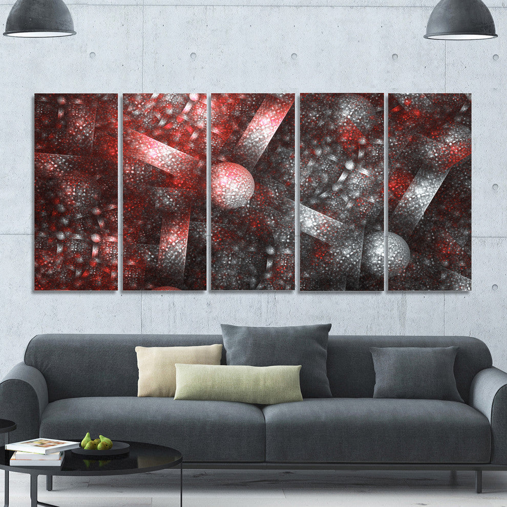 Crystal Cell Red Steel Texture, Abstract Canvas Art Print, 60"x28", 5 Panels