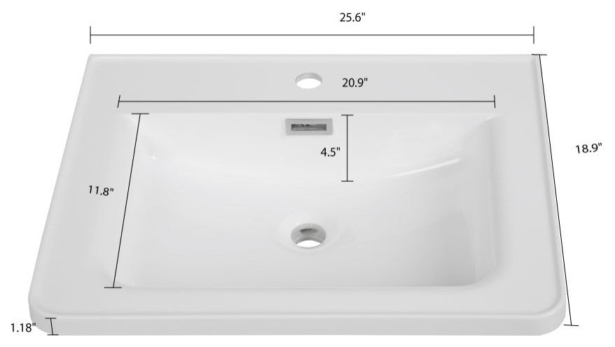 26" Solid Surface Resin Streamline K-1812-26 Vanity Top