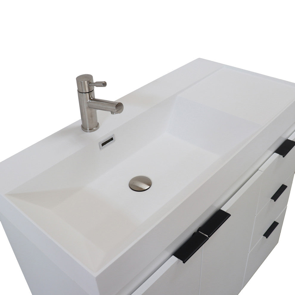 39" Single Sink Vanity, White With White Composite Granite Top