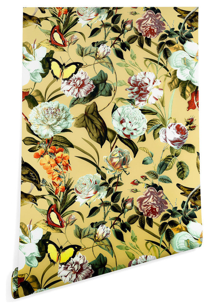Deny Designs Marta Barragan Camarasa Floral Bouquet Wallpaper, Yellow, 2'x8'