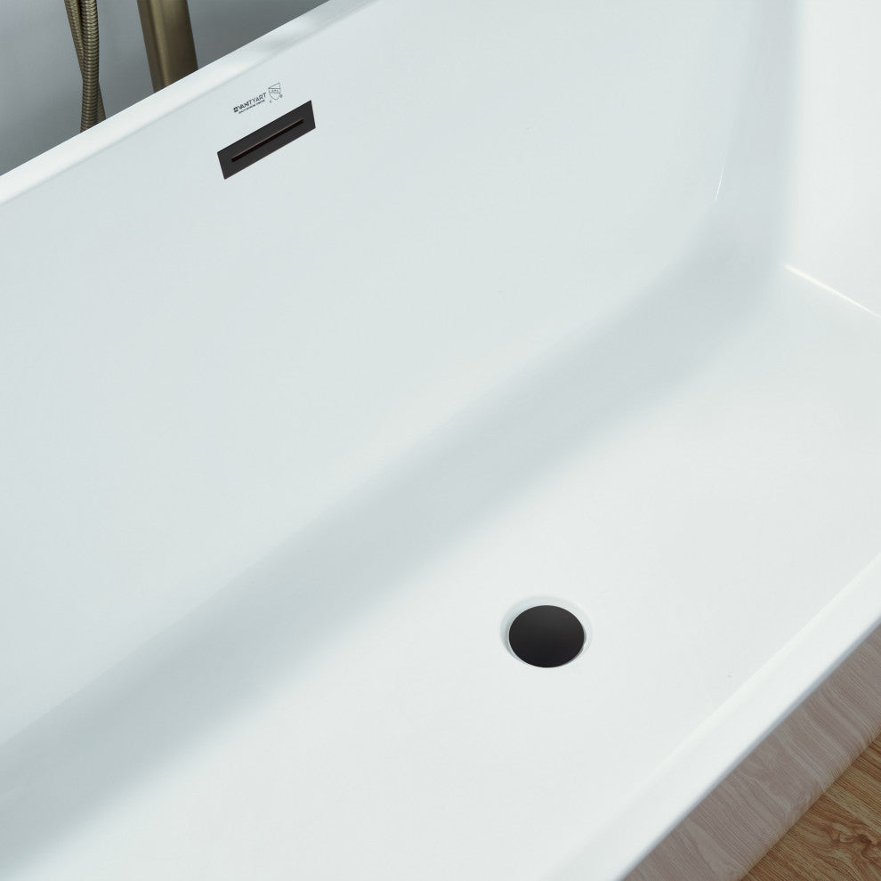 Vanity Art Acrylic Freestanding Soaking Bathtub, White/Matte Black, 67"