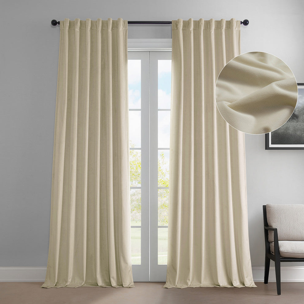 Heritage Plush Velvet Curtain Single Panel, Au Lait Creme, 50"x120"