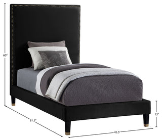 Harlie Velvet Upholstered Bed, Black, Twin